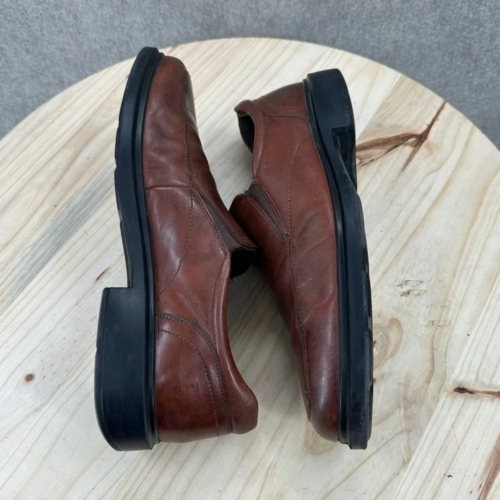 ECCO Loafers Mens 13-13.5 Brown Leather Slip On Bicycle Toe Dress Shoes